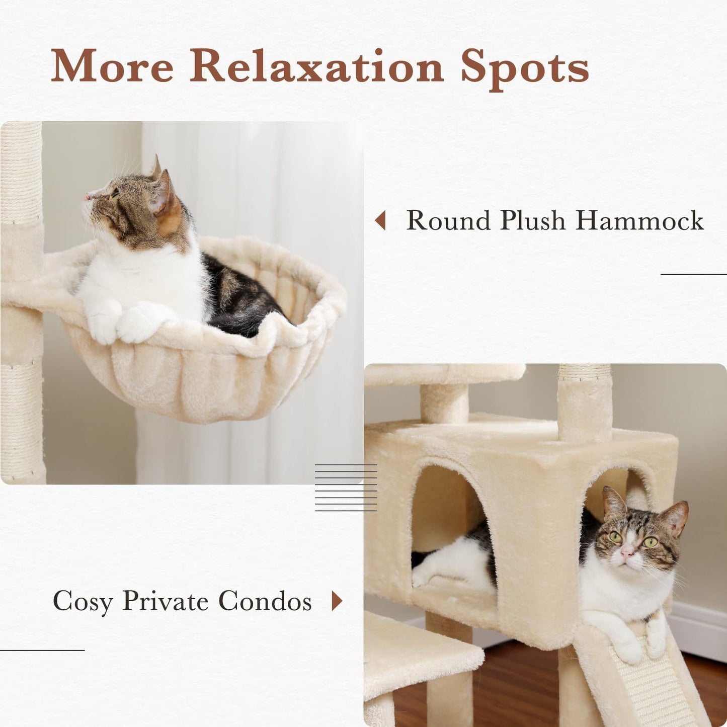 Arbre à chat à plusieurs niveaux de 60,62 pouces pour chats d'intérieur avec griffoir recouvert de sisal, condo confortable pour chat, perchoir supérieur rembourré pour chats d'intérieur