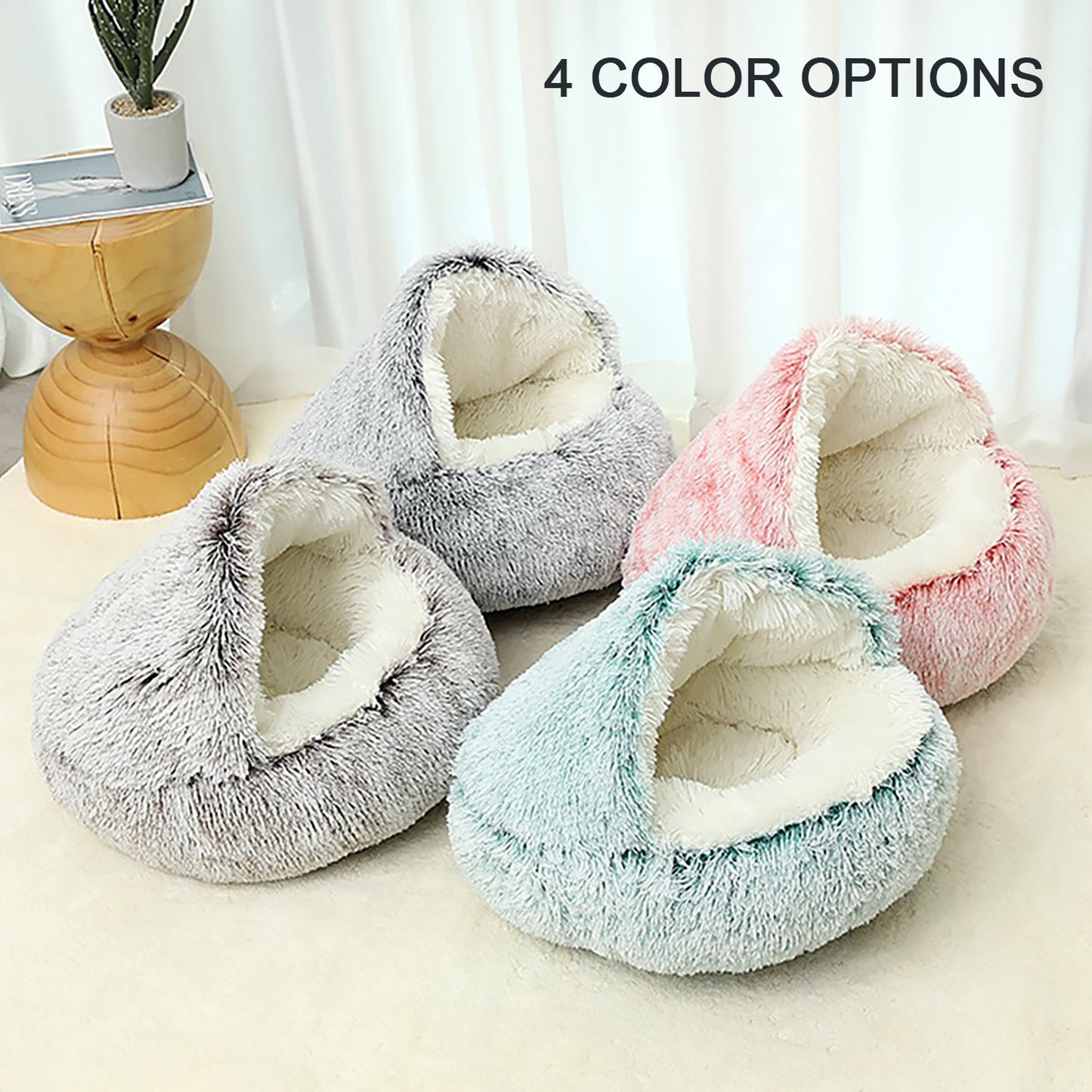 Luxurious Plush Round Cat Bed Cat Bed Round Soft Plush Burrowing Cave Hooded Cat Bed Donut For Dogs Cats - Semi-Enclosed For Cozy Warmth, Easy-Clean Durable Design, Ideal For Winter Comfort