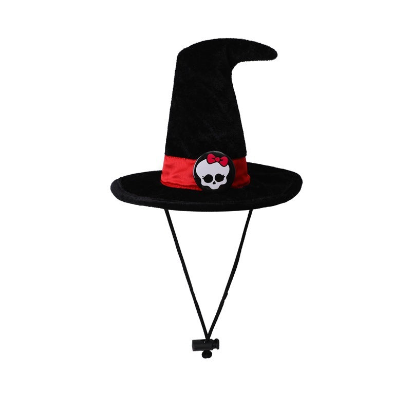 Sombrero de Halloween para mascota con correa de tela de terciopelo y calavera