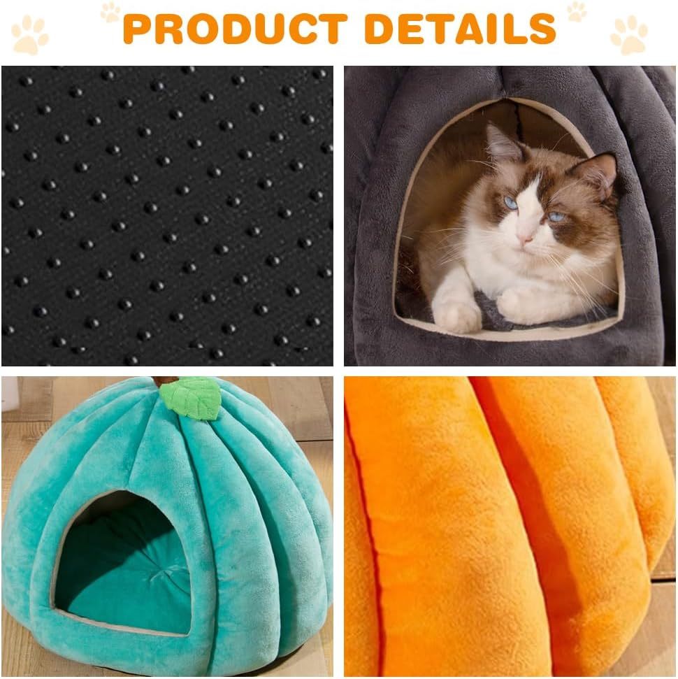 Nueva cama de calabaza para gatos Camas para gatos de interior Bonita cama cueva para gatos con forma de calabaza Tienda de campaña para gatos Casa para gatos de Halloween Cama cálida para dormir para gatos Perros pequeños