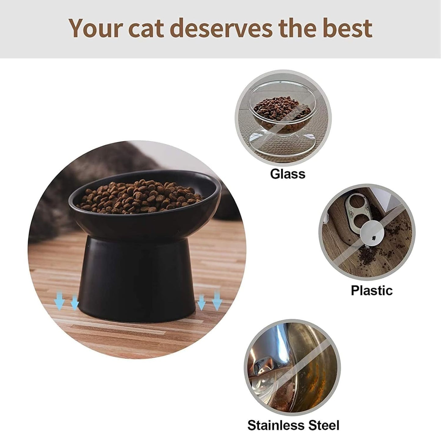 Gamelles surélevées en céramique pour chat, mangeoire surélevée en porcelaine pour chats et petits chiens, ensemble de bols inclinés pour nourriture et eau sans stress, lavable au lave-vaisselle et au micro-ondes