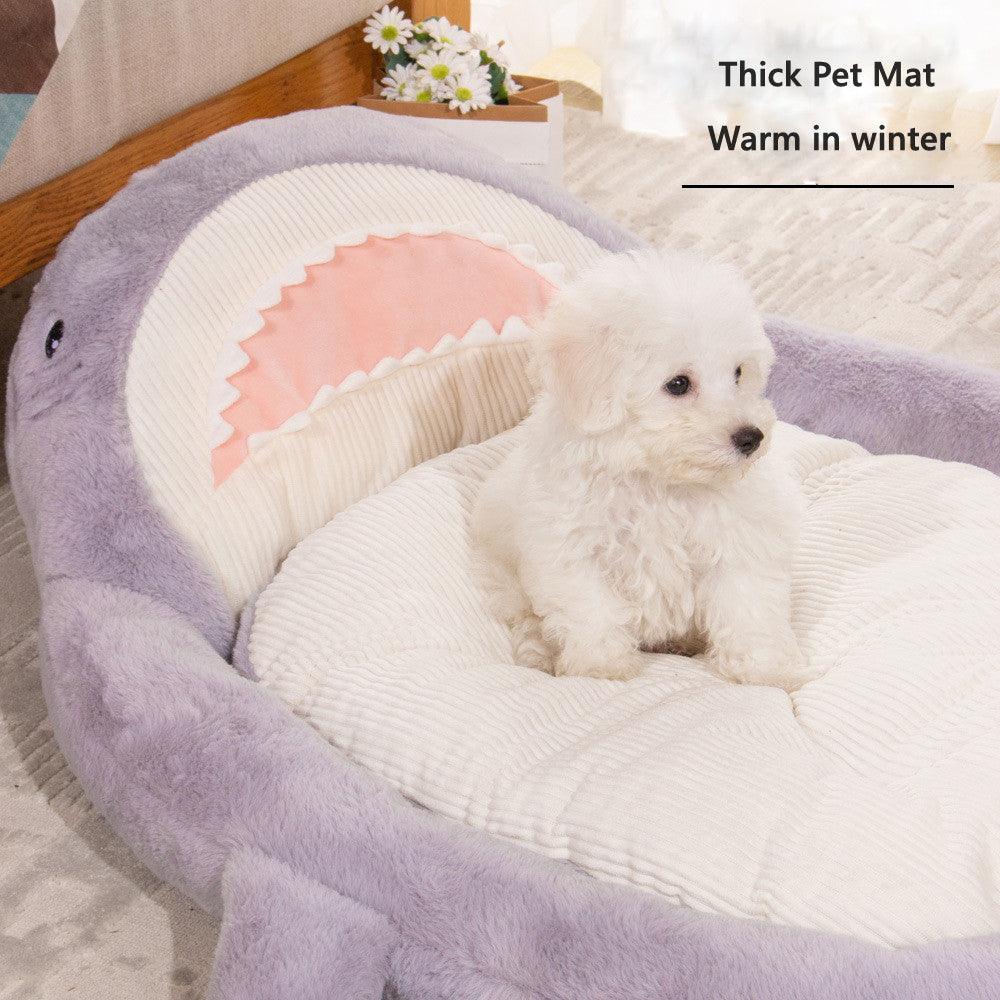 Joli lit pour animal de compagnie, niche pour chien, épais et chaud, coussin doux à motif de requin pour chat, tapis de couchage pour petits et moyens chiens