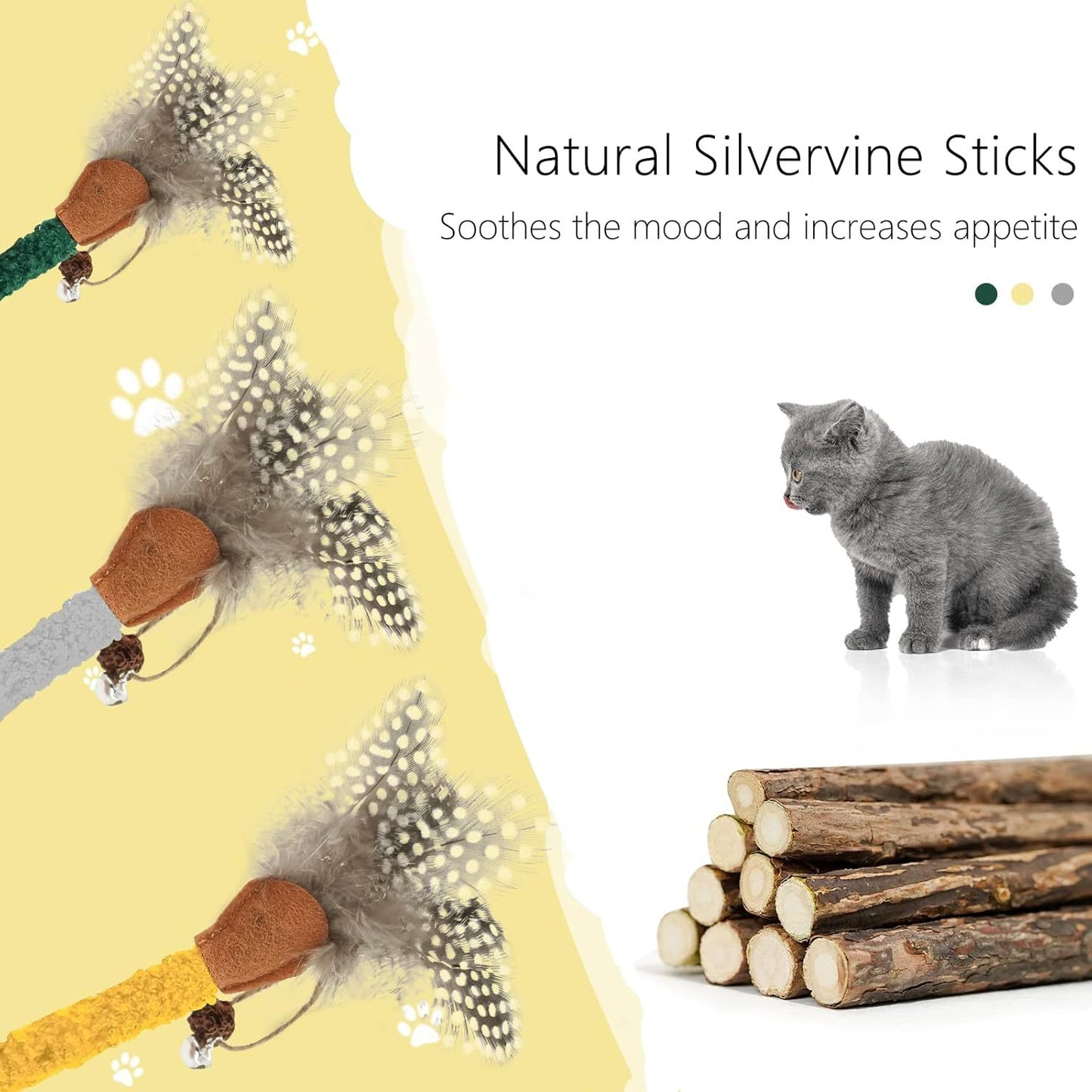 Palitos para masticar para gatos, juguetes para masticar con hierba gatera, divertidos juguetes con plumas de gato, palitos Silvervine para gatos, Limpieza de dientes, masticar y relajarse