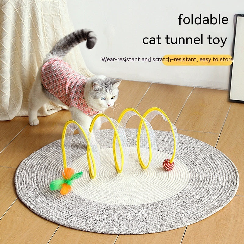 Folded Cat Tunnel S Type Cats Tunnel Spring Toy Mouse Tunnel Cat Outdoor Cat Toys For Kitten Interactive Cat Supplies