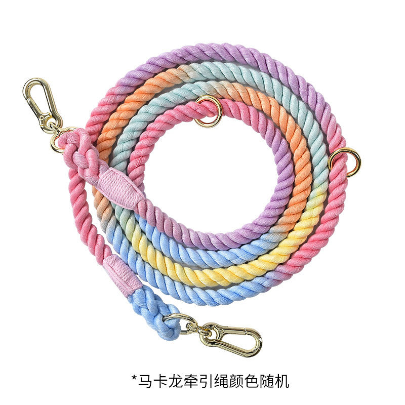 Woven Rainbow Running Dog Leash Multi-functional Hand Holding Rope Double Head