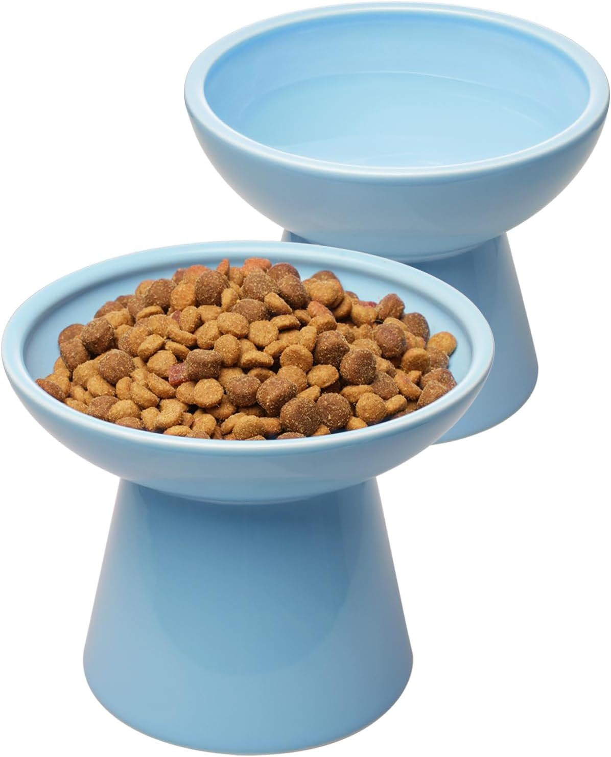 Cuenco de comida para gatos elevado extra ancho Cuencos de cerámica para comida y agua para gatos Plato de comida para gatos ancho y poco profundo Antifatiga para bigotes Sin plomo y cadmio Gran altura para gatos