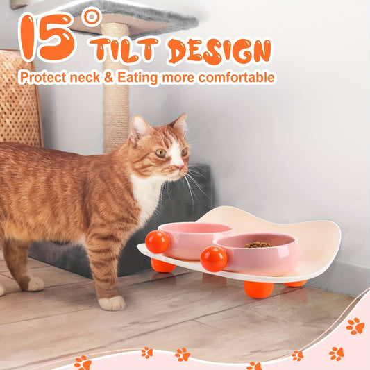 Gamelle surélevée en céramique pour nourriture pour chat Double gamelle surélevée avec support antidérapant 2 gamelles pour nourriture et eau pour chat Gamelle en céramique lavable pour petits chiens, chiots et chats d'intérieur