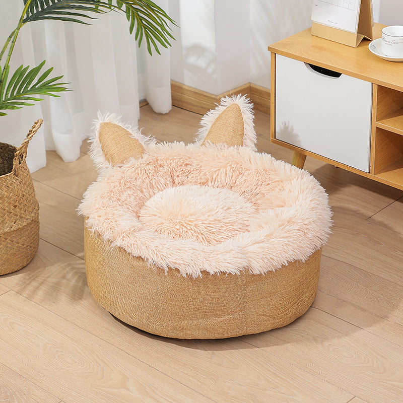 Supply Best Selling Faux Far Comfortable Plush Indoor Cat Bed House Cat Bed Plush Dog Cat Fluffy Bed