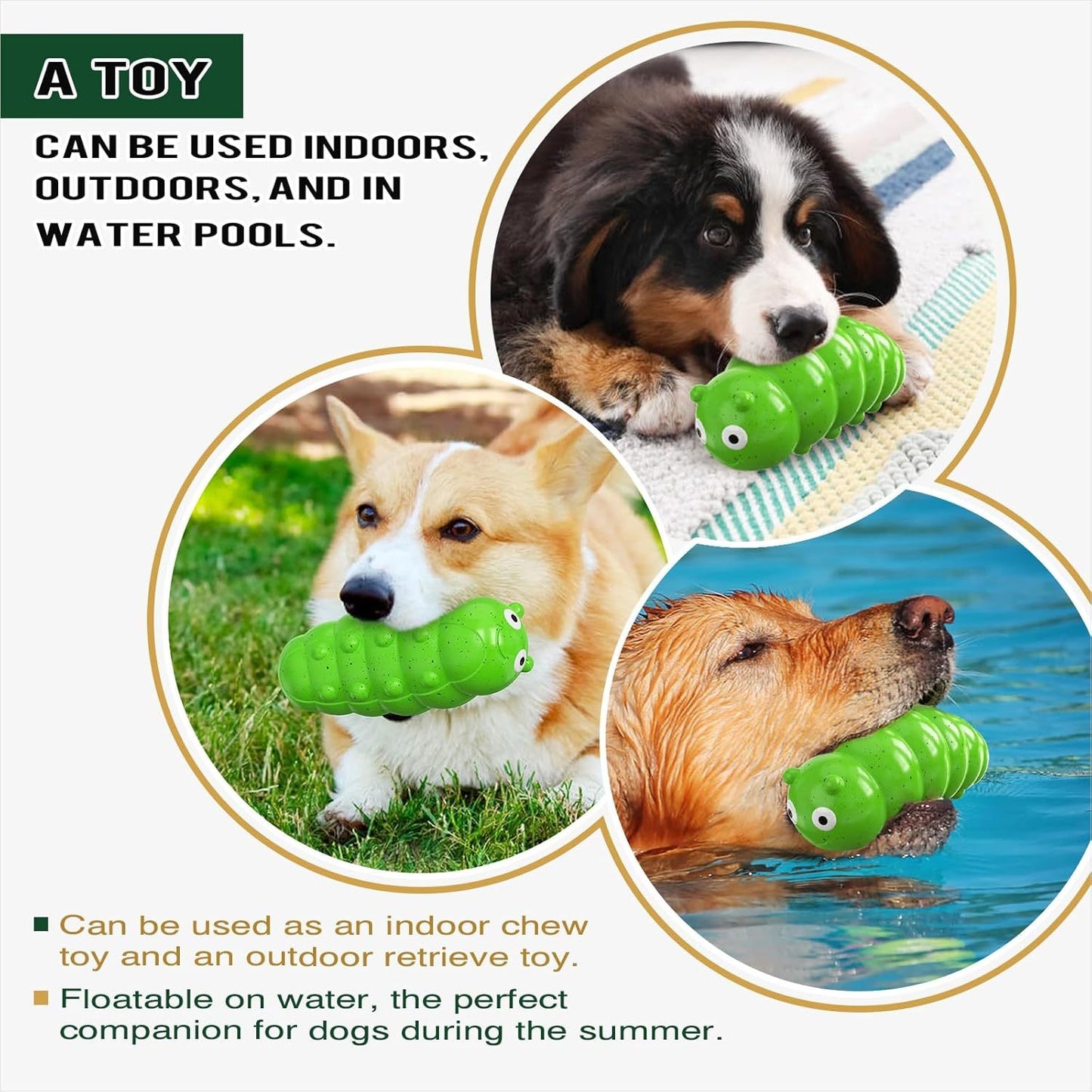 Juguete masticable para perros, TPR, resistente a mordeduras, con forma de insecto, interactivo, para entrenamiento en interiores y exteriores, color verde, para perros grandes de todos los tamaños y razas