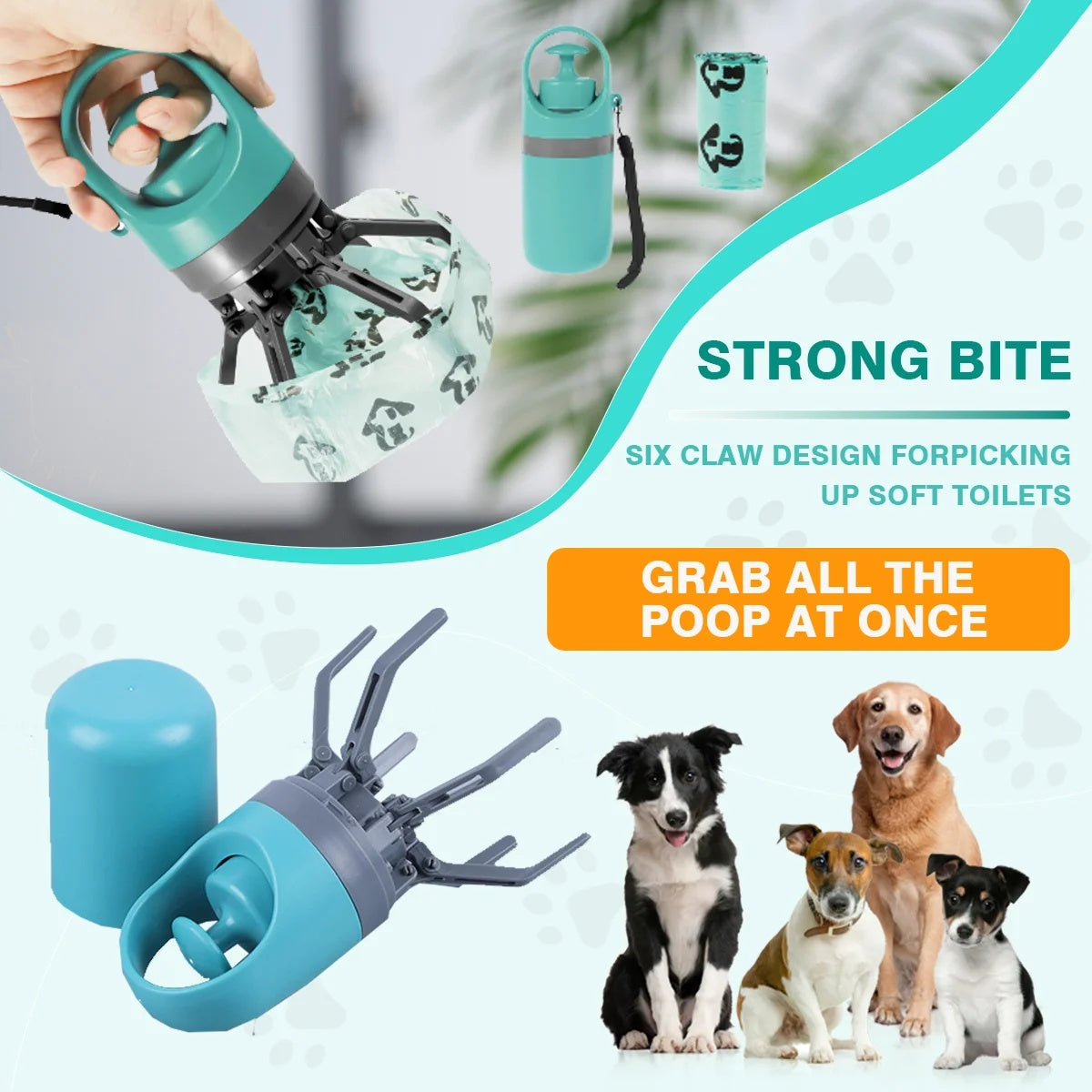 Nouveau ramasse-crottes pour chien et chat - Portable - Pour l'extérieur - Avec griffes - Pour ramasser les crottes - Pour sac poubelle - Pour chat