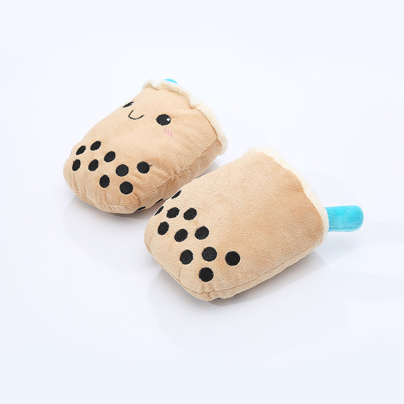 Dog Plush Toy Cute Milk Tea Shape Resistant To Biting Teeth