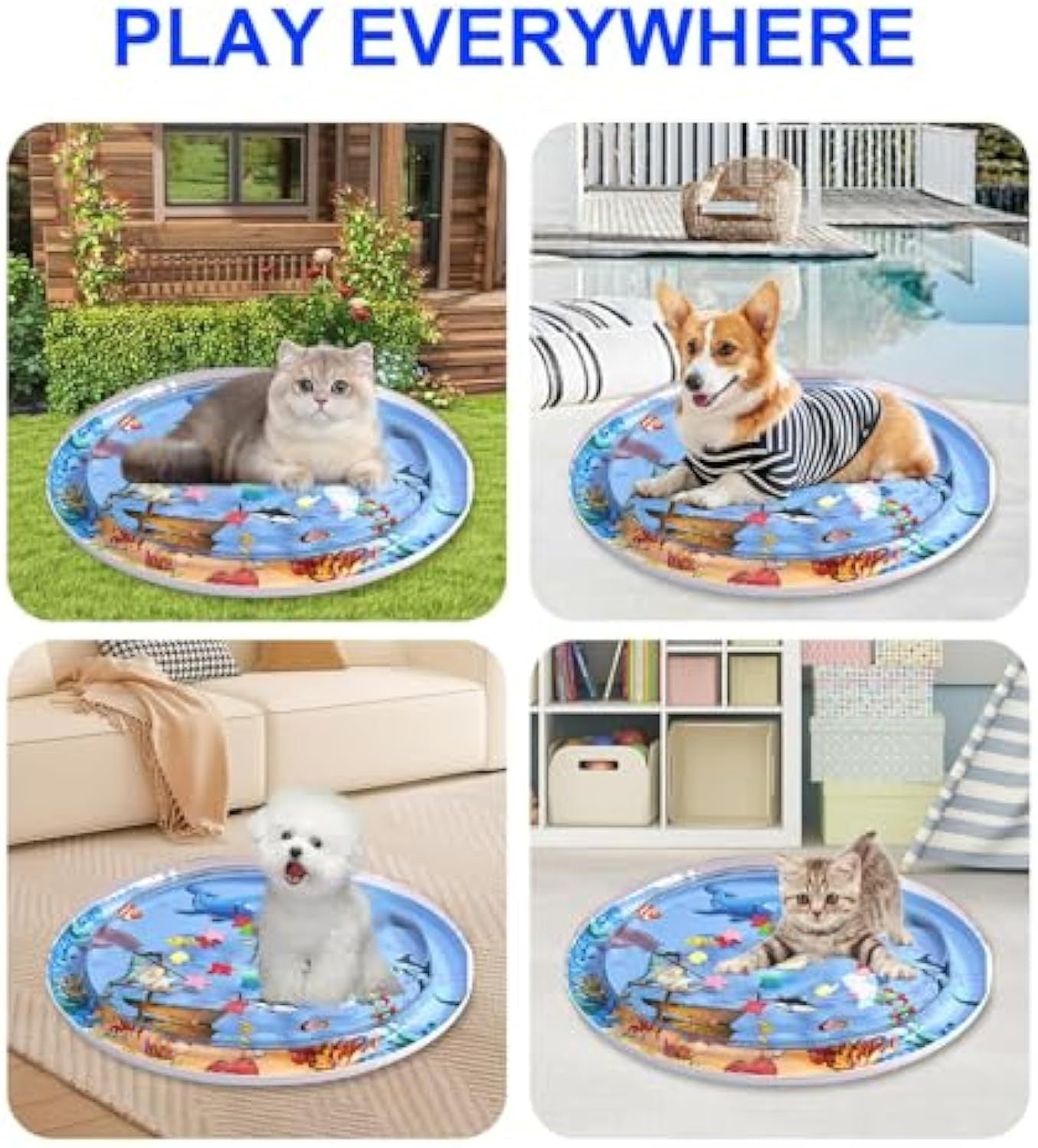 Cat Water Mat 2024 Upgraded 0.5mm Thickened Cat Sensory Water Palymat, Anti-Scratch Design Pet Water Mat For Bored Indoor Cats, Cat Interactive Toys With Inflator