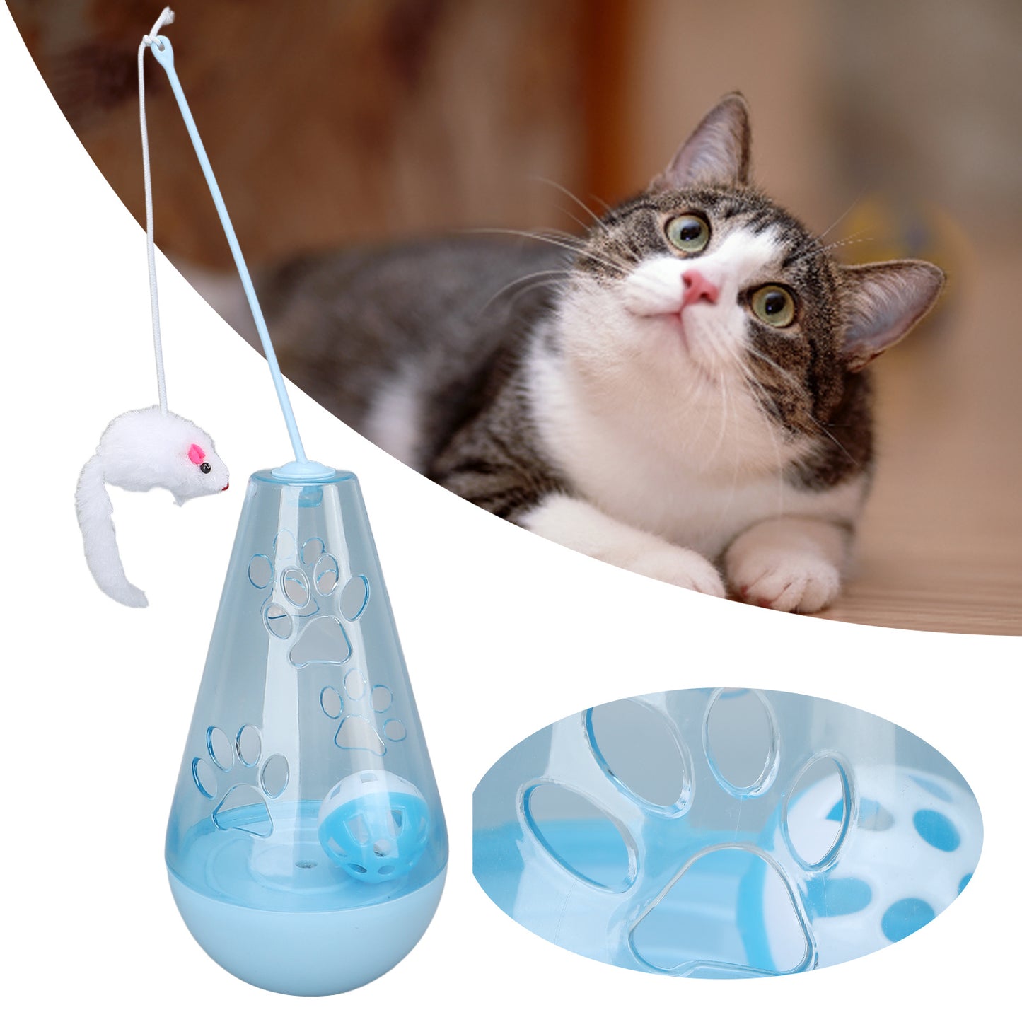 Cat Toy Cat Built In Bell Ball Interactive Snack Toy With Plush Mouse Cat Stick For Indoor Cats Kittens