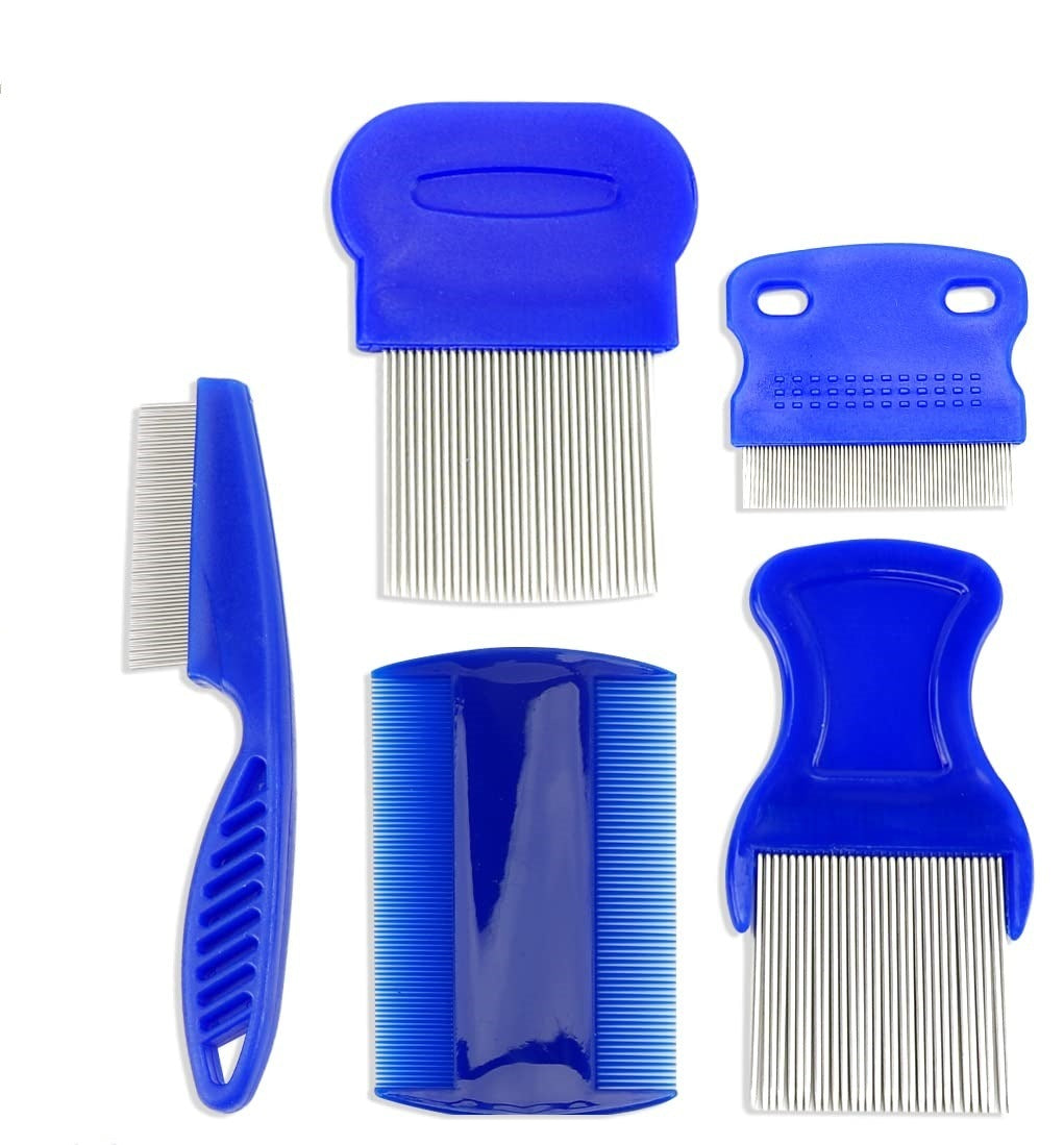 Stainless Steel Dense Gear Blue Pet Flea Comb 4-piece Set