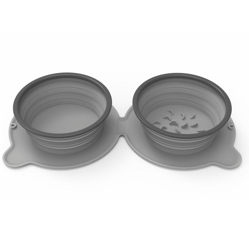 Double bol de nourriture Portable en Silicone pour chien, pliable, antidérapant, pour chat, voyage pour animaux de compagnie, Anti-étouffement, bol d'alimentation en plein air