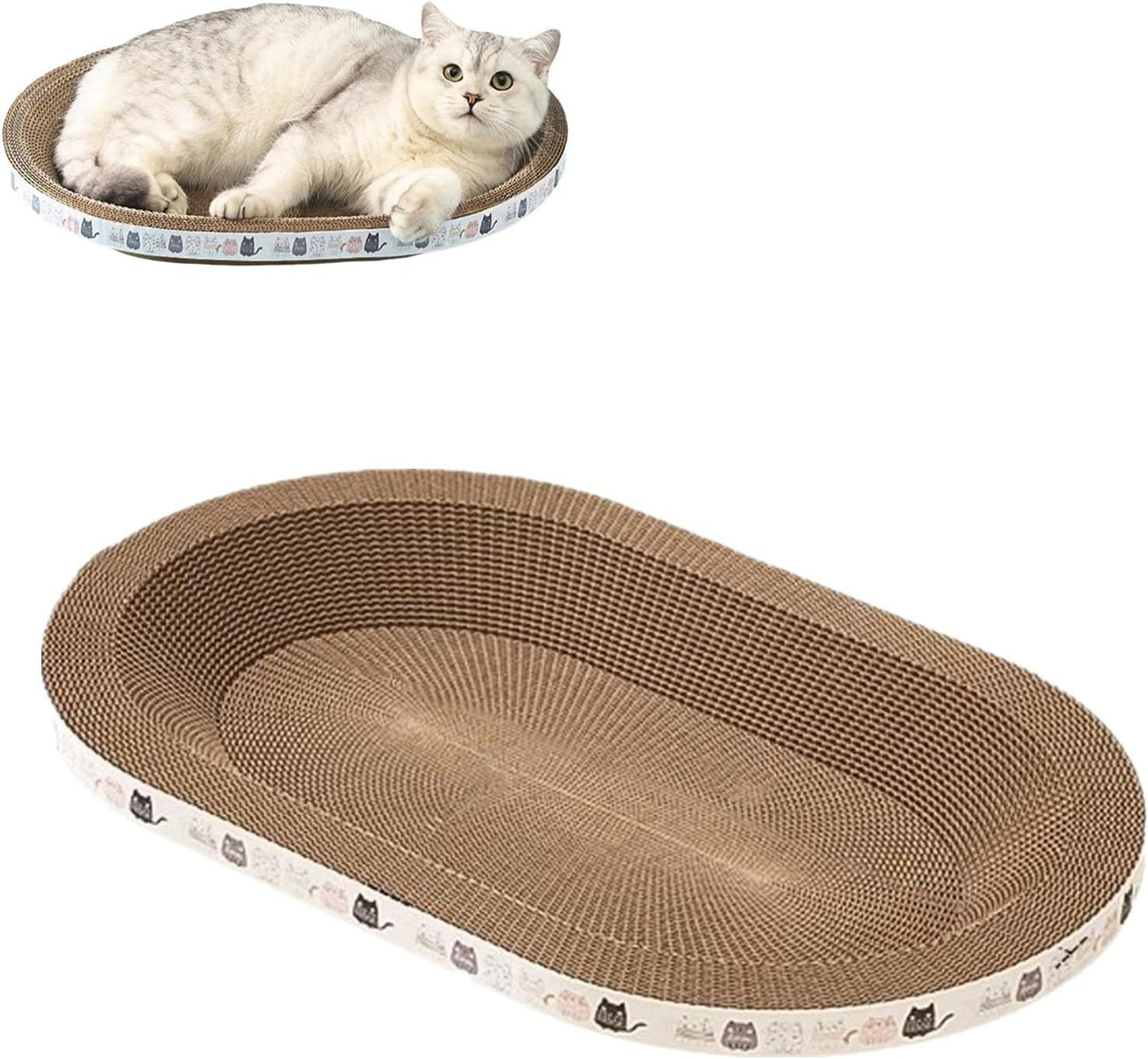 Lit à gratter pour chat, griffoir ovale en carton 2 en 1 pour chat, coussin à gratter, bol, nid pour chats d'intérieur, chaise longue ronde, canapé pour chat, chaton, meulage des griffes, soulagement du stress, protection des meubles