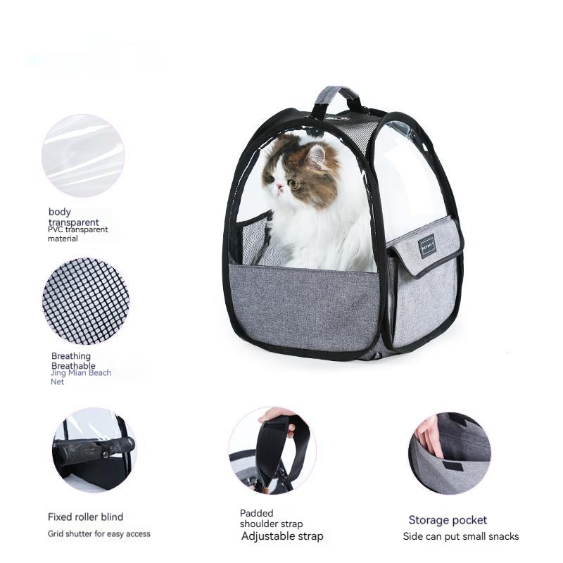 Bolsa para gatos de mano transparente adecuada para mascotas, salida ligera portátil plegable