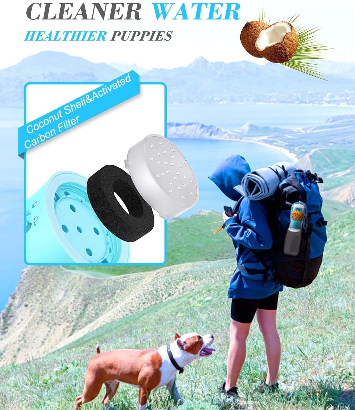 Ravel Bol d'eau pour chiot Bouteille d'eau pour chien avec récipient de nourriture Distributeur portable pour animaux de compagnie Accessoires pour chiens Articles essentiels pour chiots Nécessités pour Yorkie Chihuahua Chat Marche et randonnée 