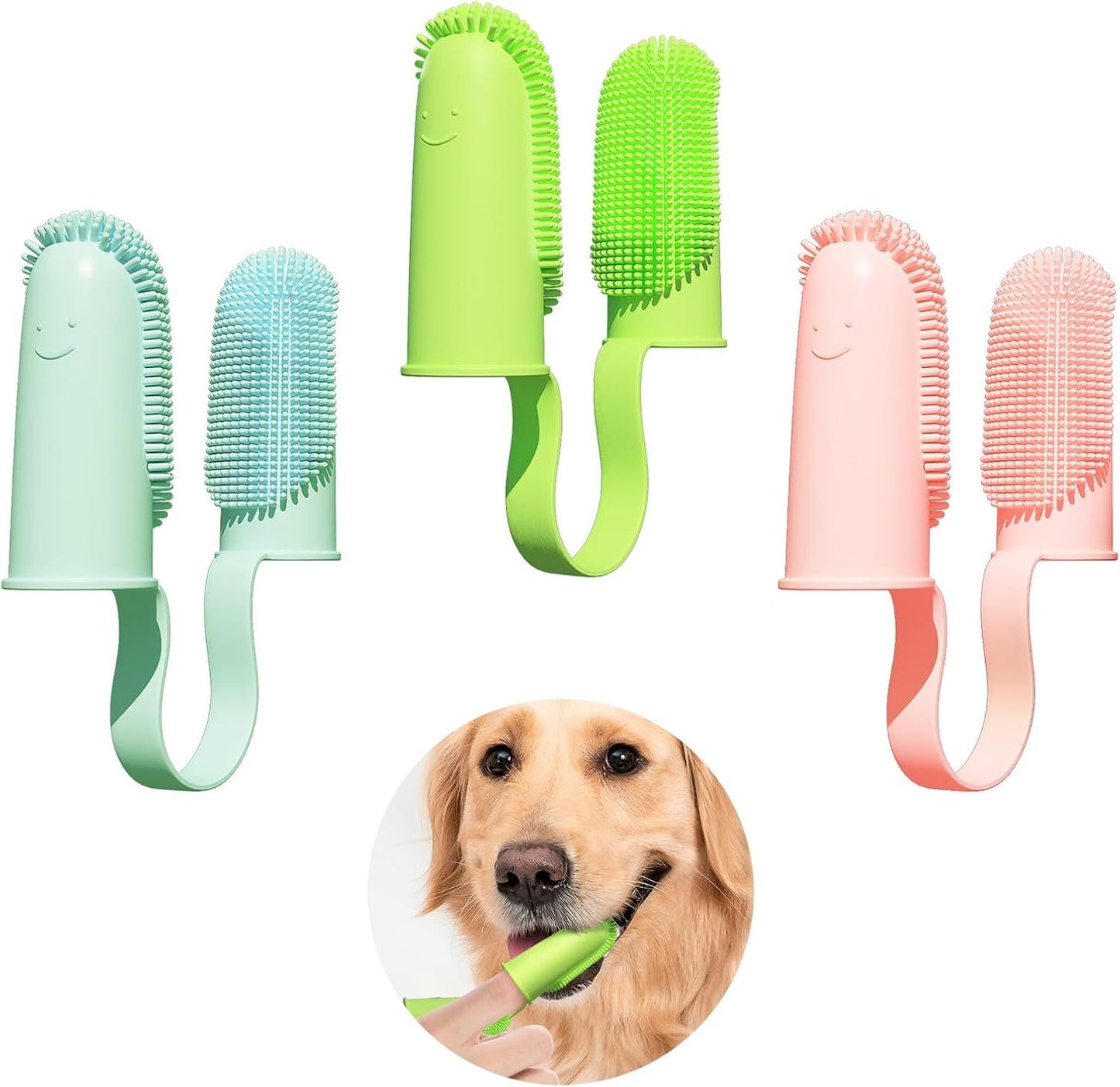 Cepillo de dientes para perros Kit de cepillo de dientes para dedos 135 cerdas envolventes para una fácil limpieza de los dientes Cepillo de dientes de doble dedo Cuidado dental para cachorros, gatos y mascotas pequeñas