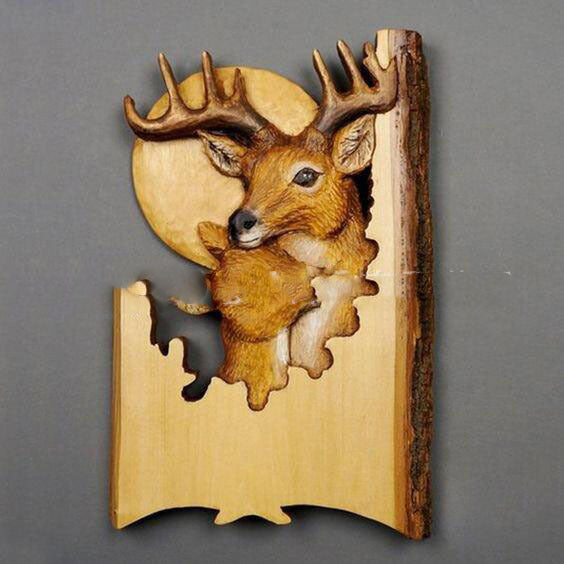 Wooden Plane Animal Carved Artwork Wall Decoration