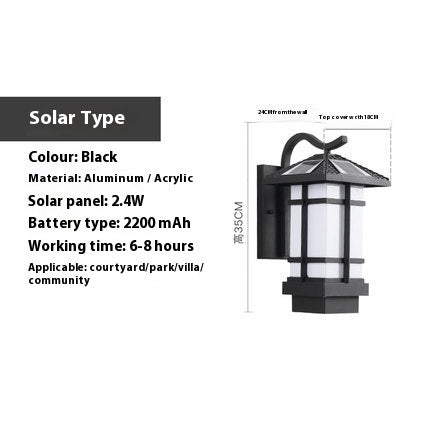 Pinye Lampe murale solaire d'extérieur étanche pour jardin, villa chinoise rétro, entrée, balcon, allée