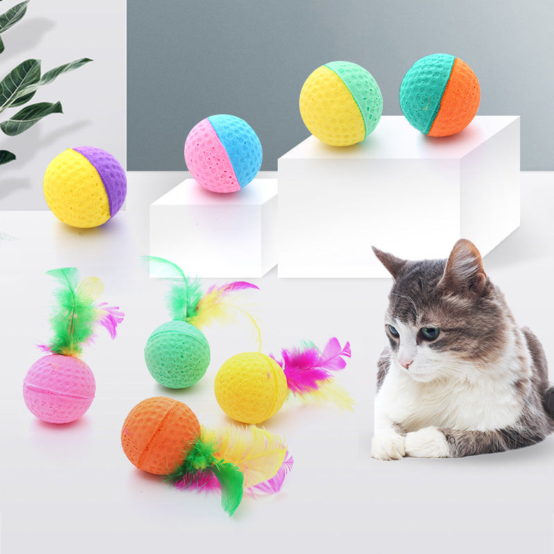 Jouet pour chat de compagnie, balle en Latex, couleur, bande en mousse, plume, Interaction