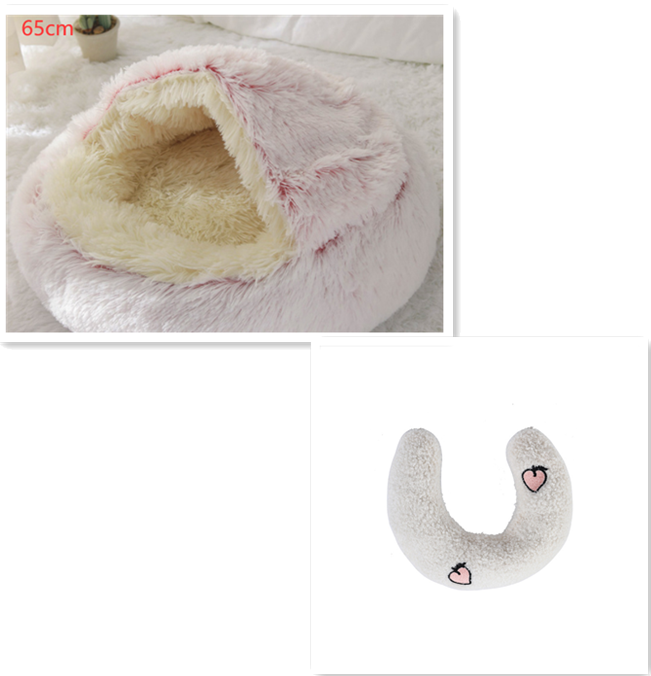 Lit d'hiver 2 en 1 pour chien et chat, lit rond en peluche chaud, maison douce et longue en peluche pour animaux de compagnie