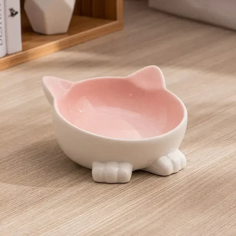 Figurine de visage de chat de dessin animé bol en céramique à pied haut pour protéger le bol à boire cervical ustensiles de nourriture pour chat bol pour chat pour animaux de compagnie fournitures pour animaux de compagnie