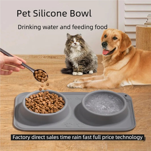 Gamelle en silicone pour animaux de compagnie, double bol pour boire et nourrir les animaux de compagnie, bol pour alimentation lente, antidérapant et anti-débordement, bol pliable de grande capacité 