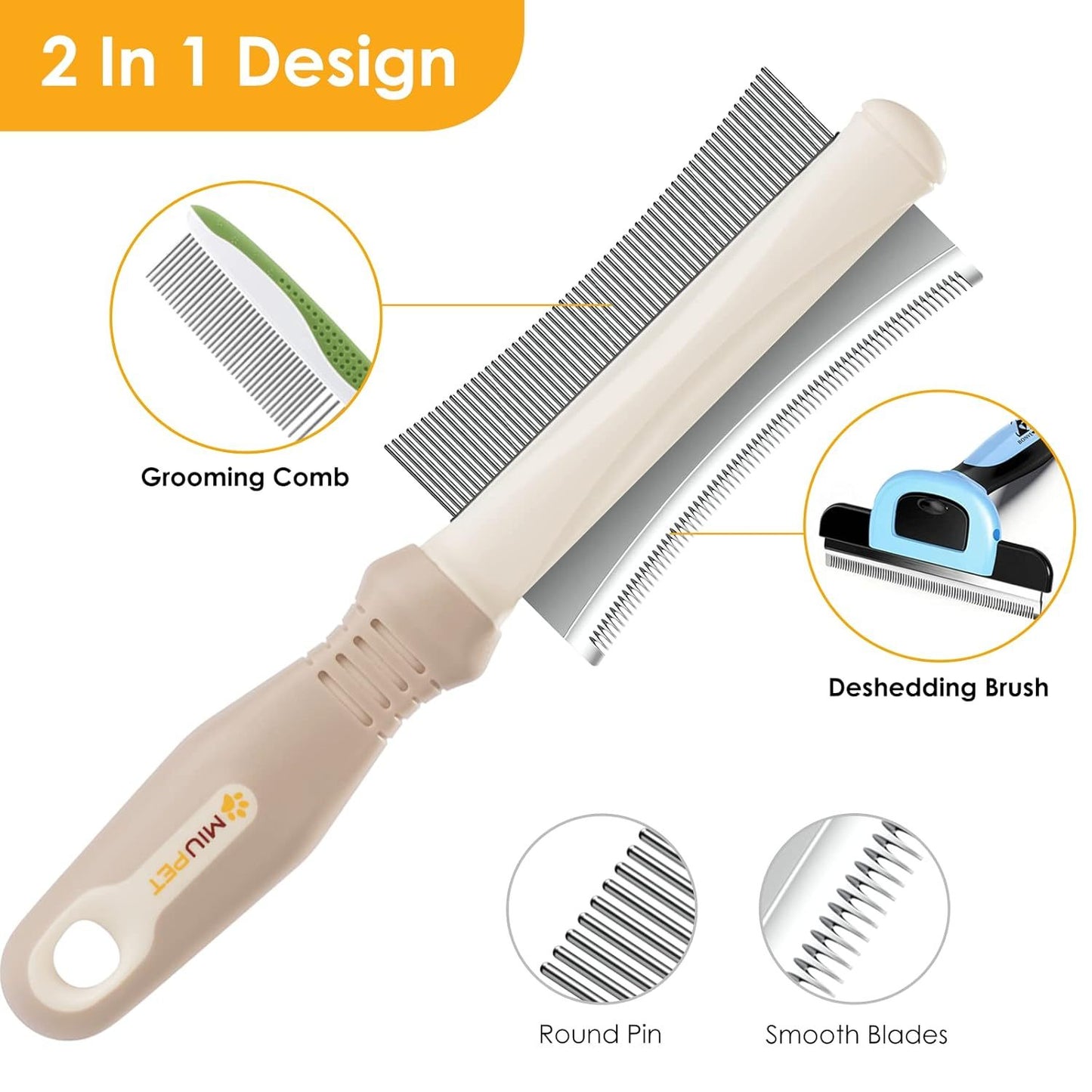 Brosse de toilettage 2 en 1 pour chien et chat - Peigne de toilettage professionnel double face pour poils courts, moyens ou longs - Élimine efficacement les poils morts flottants