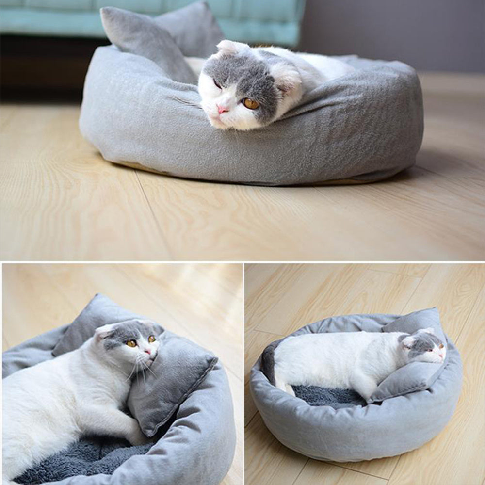 Cama para perros pequeños, colchoneta para dormir, casa para gatos suave, redonda, corta, nido de felpa, cama para gatitos, cachorros, chihuahuas con almohada, suministros para perros