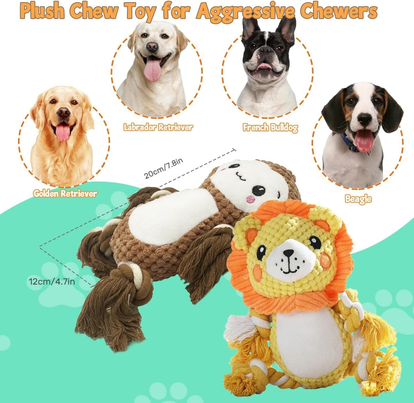 Juguetes de peluche para perros chirriantes, surtido de juguetes de peluche, paquete económico, juguete para cachorros con chirrido para perros medianos y grandes