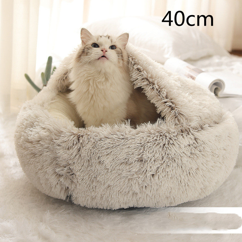 Lit d'hiver 2 en 1 pour chien et chat, lit rond en peluche chaud, maison douce et longue en peluche pour animaux de compagnie