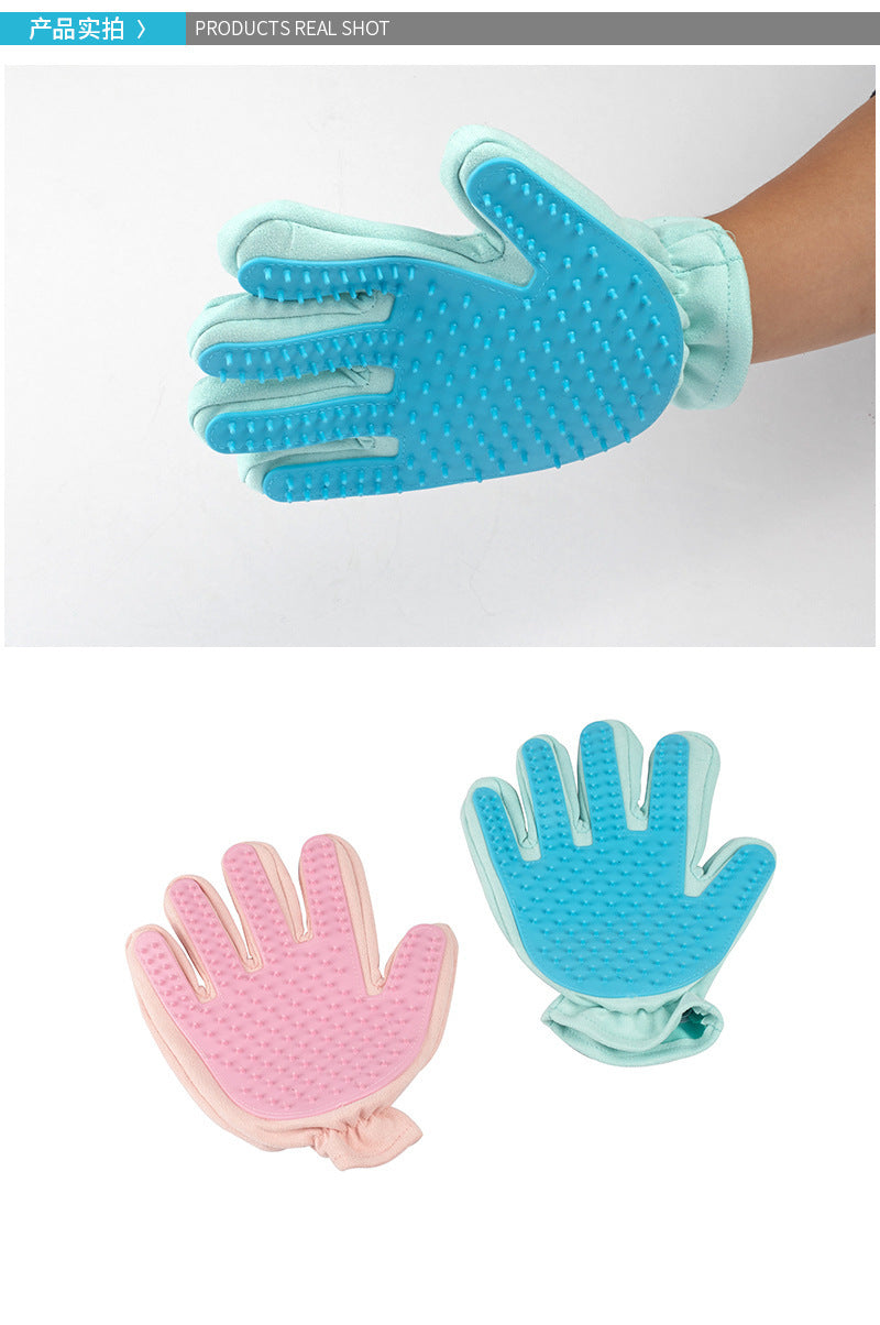 Suede Pet Five Finger Gloves Bath Massage Float Hair Cleaning Comb Hair Cat Petting