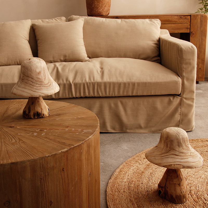 Wooden Mushroom Ornaments In Garden Courtyard