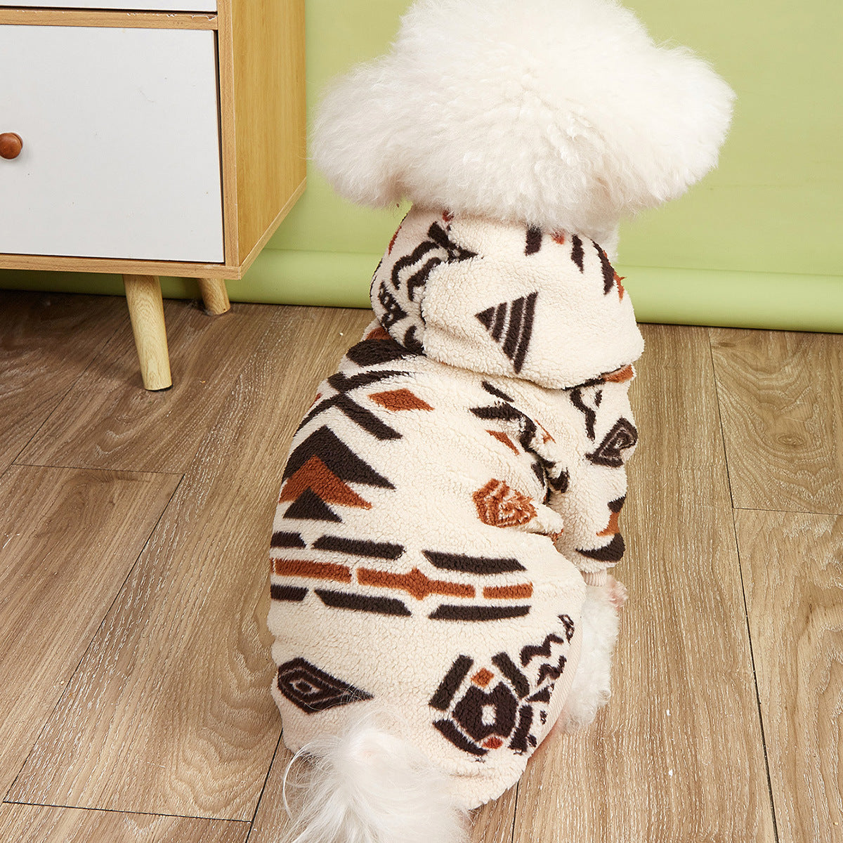 Totem Print Plush Warm Pet Hooded Sweater