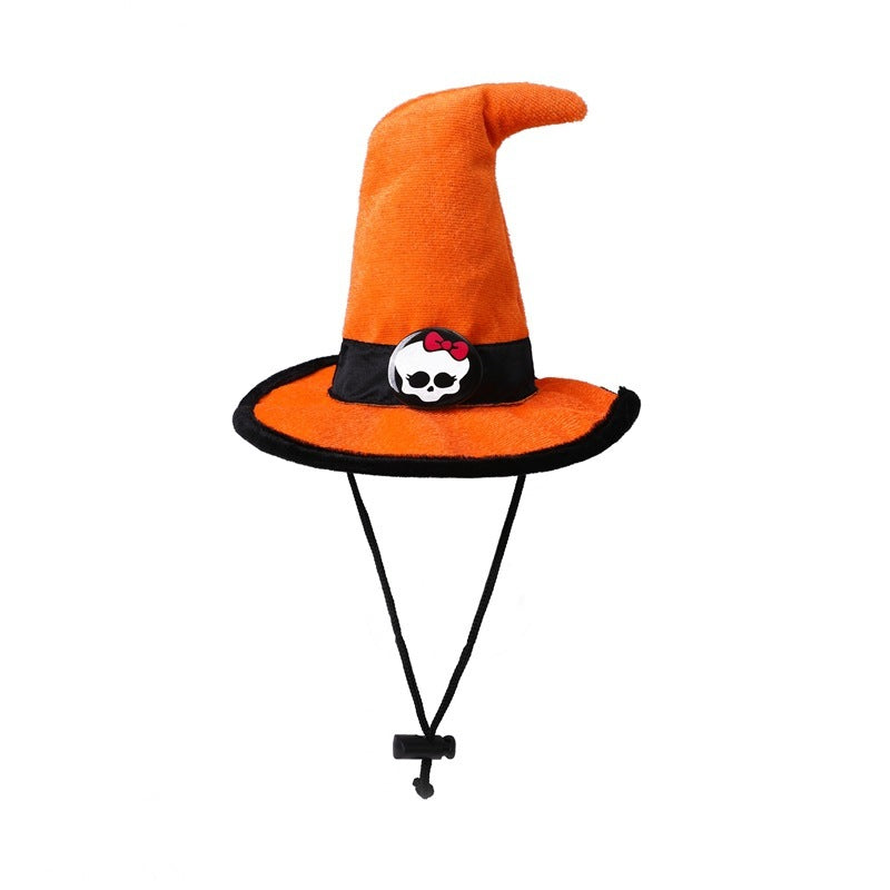 Sombrero de Halloween para mascota con correa de tela de terciopelo y calavera