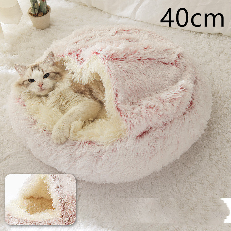 Lit d'hiver 2 en 1 pour chien et chat, lit rond en peluche chaud, maison douce et longue en peluche pour animaux de compagnie