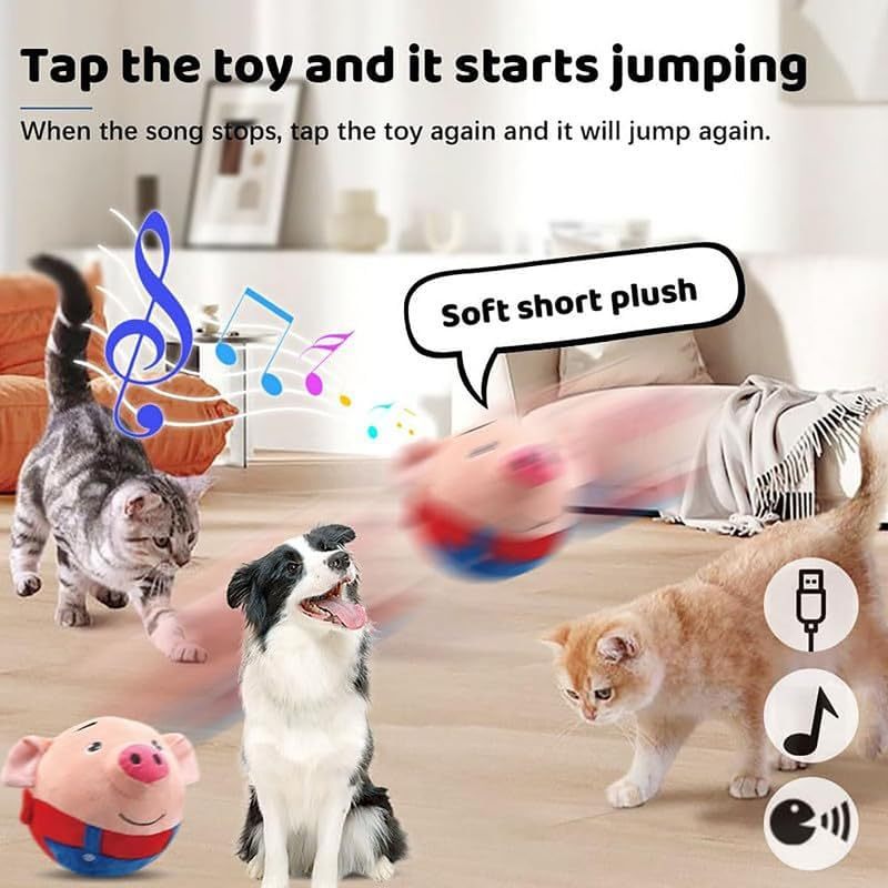 Active Moving Pet Plush Toy 2024 New Squeaky Moving Dog Ball Toy Interactive Dog Puppy Toys Washable Cartoon Pig Plush Sound Electronic Dog Toy Shake Bounce Boredom Talking Toys For Pets