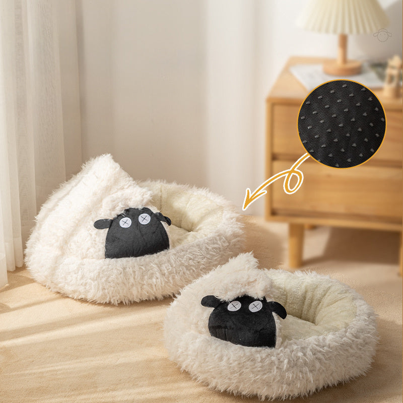 New Lamb Shape Cave Cat Bed Winter Warm Enclosed Semi-Closed Round Cat Beds