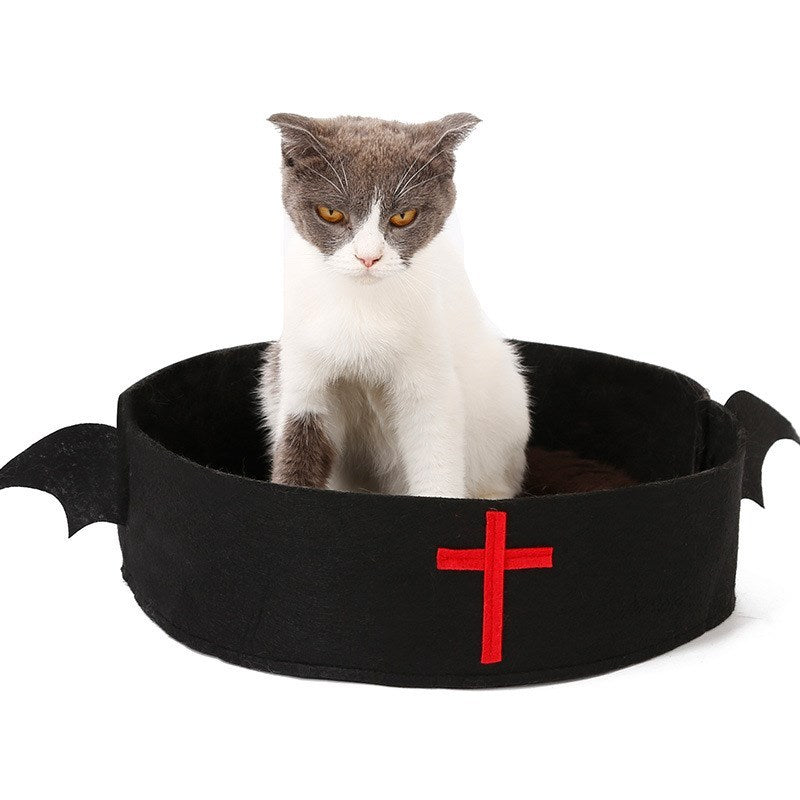 Cama para perros y gatos con temática de Halloween, Navidad y terror