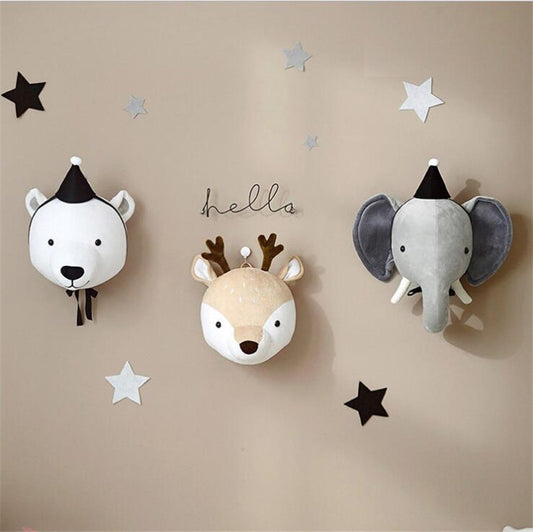 Decoración de pared con cabeza de animal Ins, tela para decoración de pared de habitación de niños, colgante de pared del dormitorio creativo nórdico