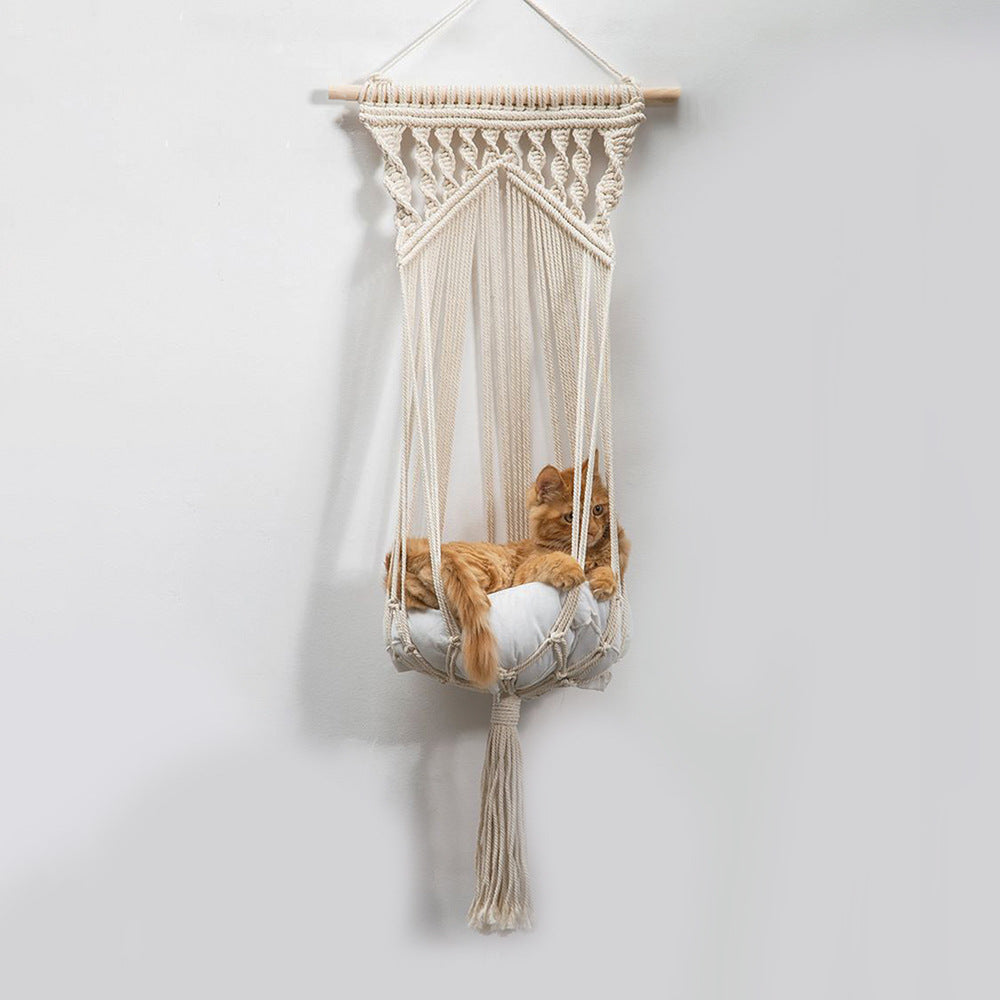 Woven Creative Cotton Rope Net Pocket Hanging Cat Litter Basket