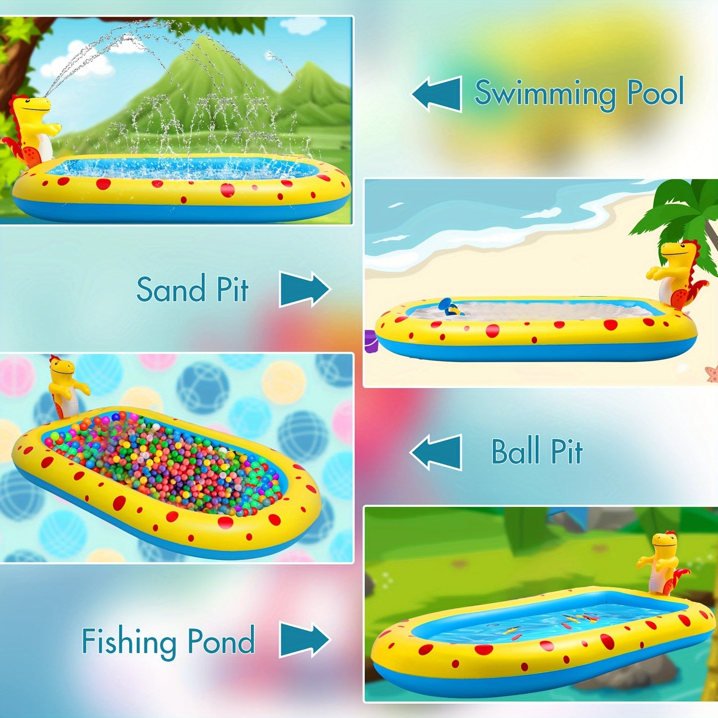 Piscina con rociador de agua de dinosaurio para niños, tapete de juego para mascotas, juguete de juego de agua, piscina de tiburones