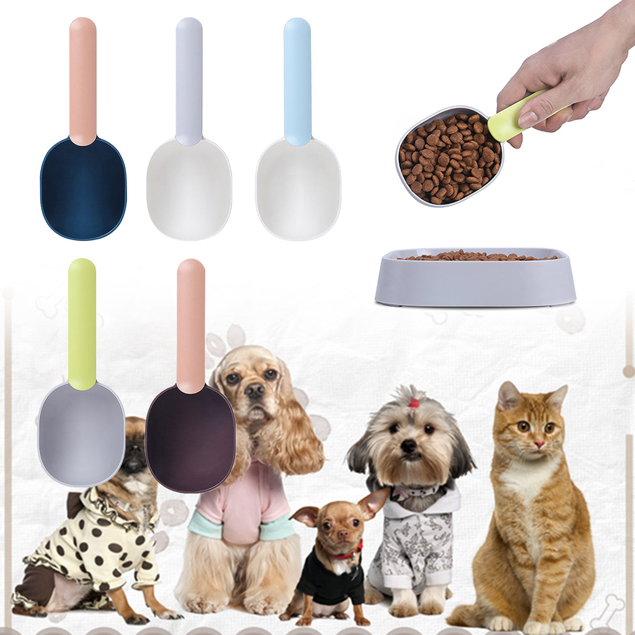 Pelle à nourriture pour animaux de compagnie avec poignée ergonomique à clip pour chats, chiots et petits chiens