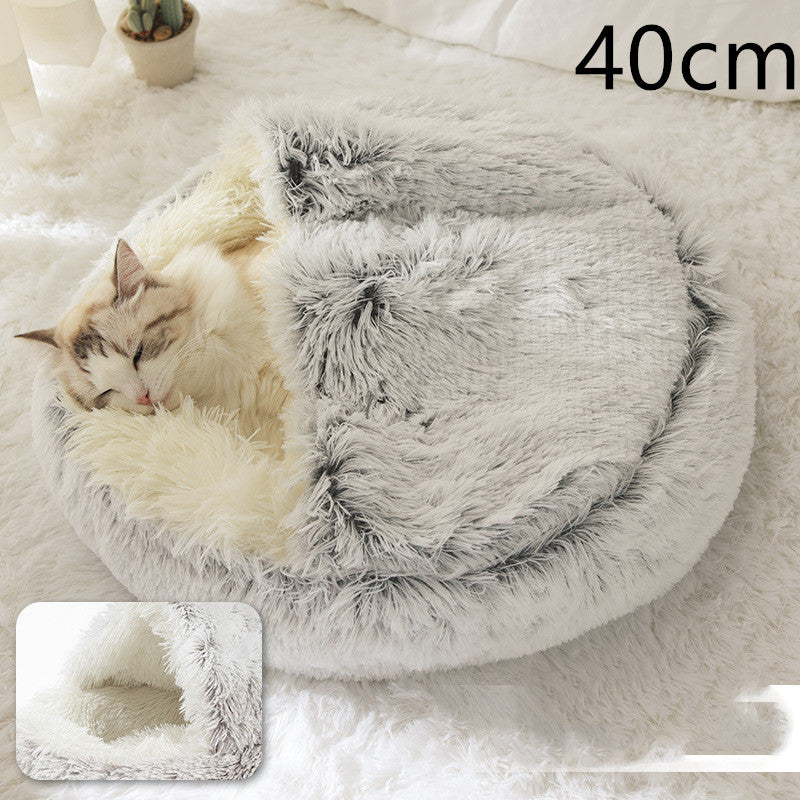 Lit d'hiver 2 en 1 pour chien et chat, lit rond en peluche chaud, maison douce et longue en peluche pour animaux de compagnie