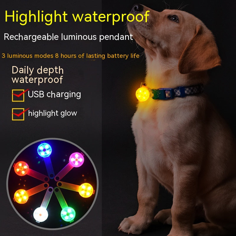 Colgante luminoso LED brillante para perro, carga USB, resistente al agua, luz colgante colorida antipérdida para caminar por la noche