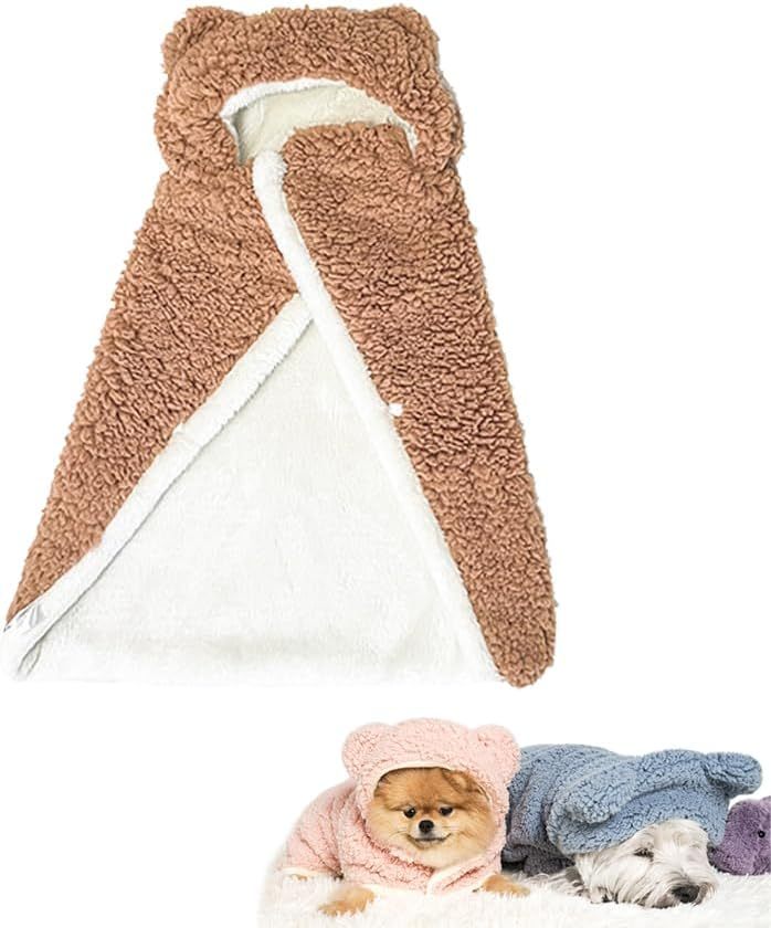 Capa de manta con capucha para mascotas de osito de peluche, disfraz de manta de forro polar para perros, manta de invierno para perros y gatos 