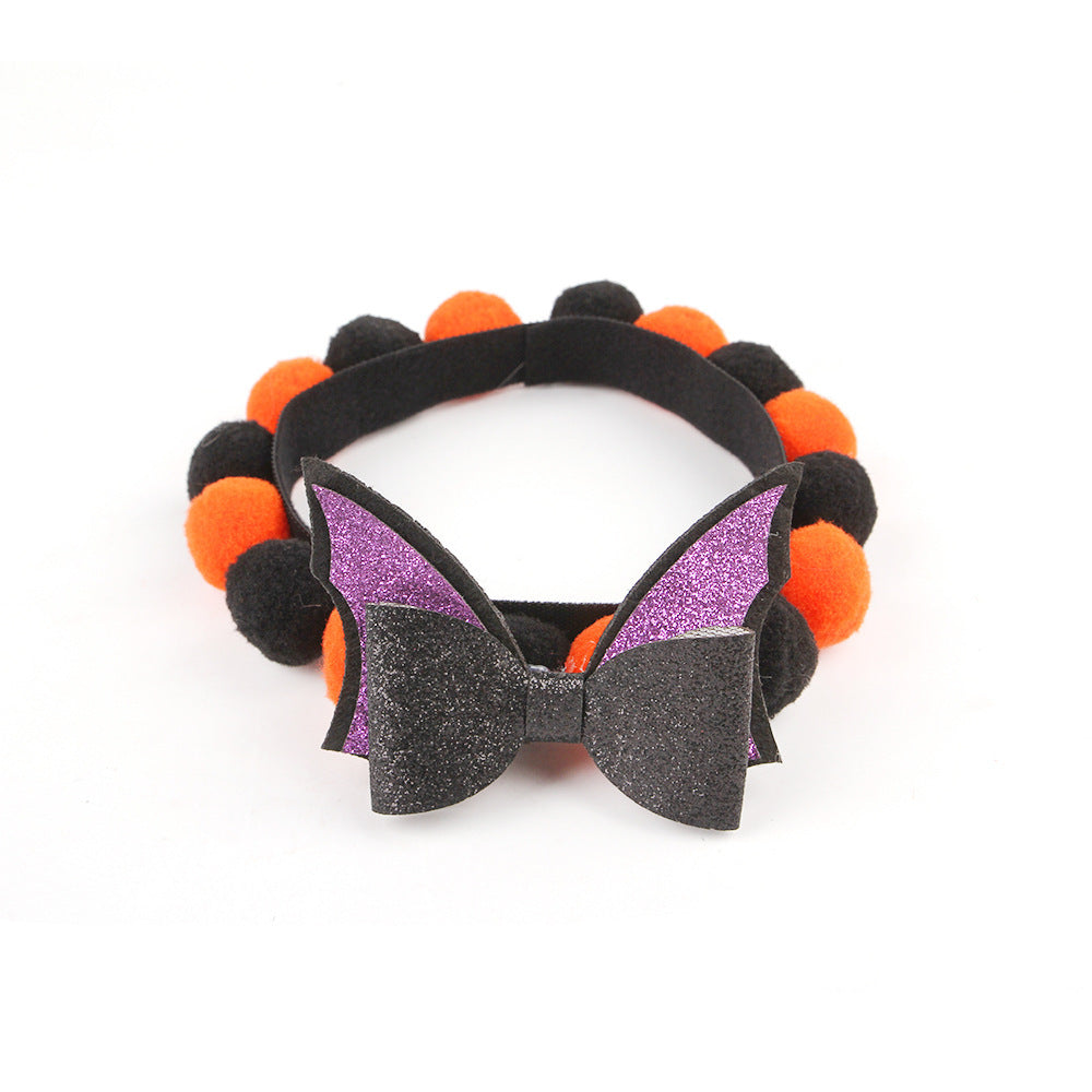 Collar con bola de pelo para mascotas de Halloween, accesorios de calabaza