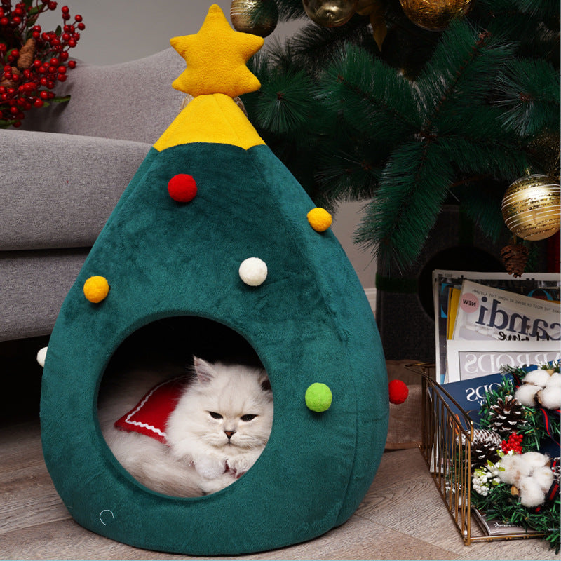 Arbre de noël lit pour animaux de compagnie hiver chaud nid pour animaux de compagnie chat maison chien fournitures pour animaux de compagnie